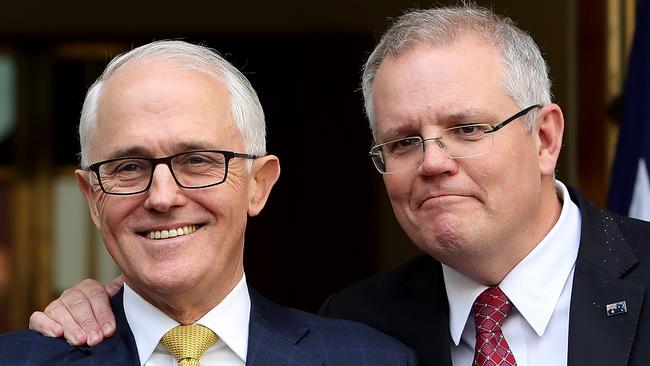 Senator Mathias Cormann, PM Malcolm Turnbull and Treasurer Scott Morrison holding a press conference at Parliament House in Canberra. Picture Kym Smith