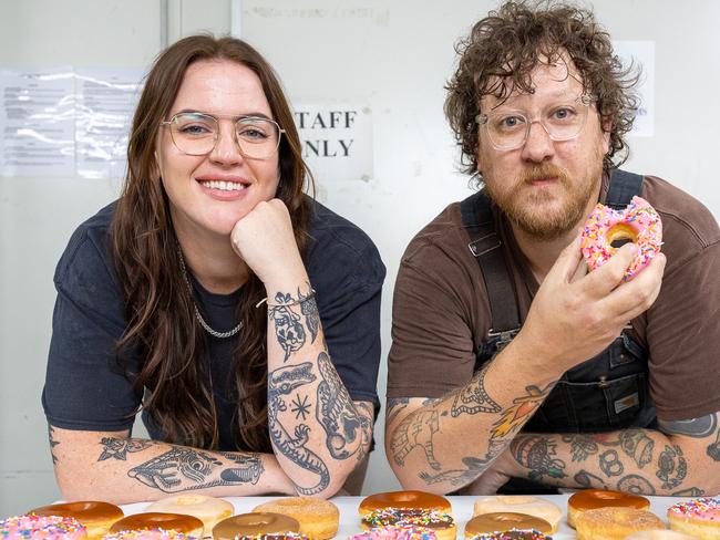 The Daily Telegraph Thursday 20 February 2025Small Business case study - grumpy donutsScott Clarke and Elise Honeybrook from donut shop grumpy donuts st Peters are feeling the pinch of constantly rising supply costs. Picture Thomas Lisson