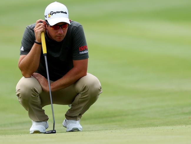 PONTE VEDRA BEACH, FLORIDA - MARCH 09: Lucas Herbert of Australia lines up a putt on the seventh green during the first round of THE PLAYERS Championship on THE PLAYERS Stadium Course at TPC Sawgrass on March 09, 2023 in Ponte Vedra Beach, Florida. (Photo by Mike Ehrmann/Getty Images)