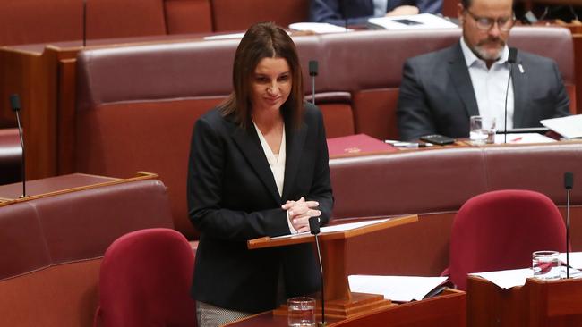 Senator Jacqui Lambie speaking on the tax bill on Thursday. Picture: KYM SMITH