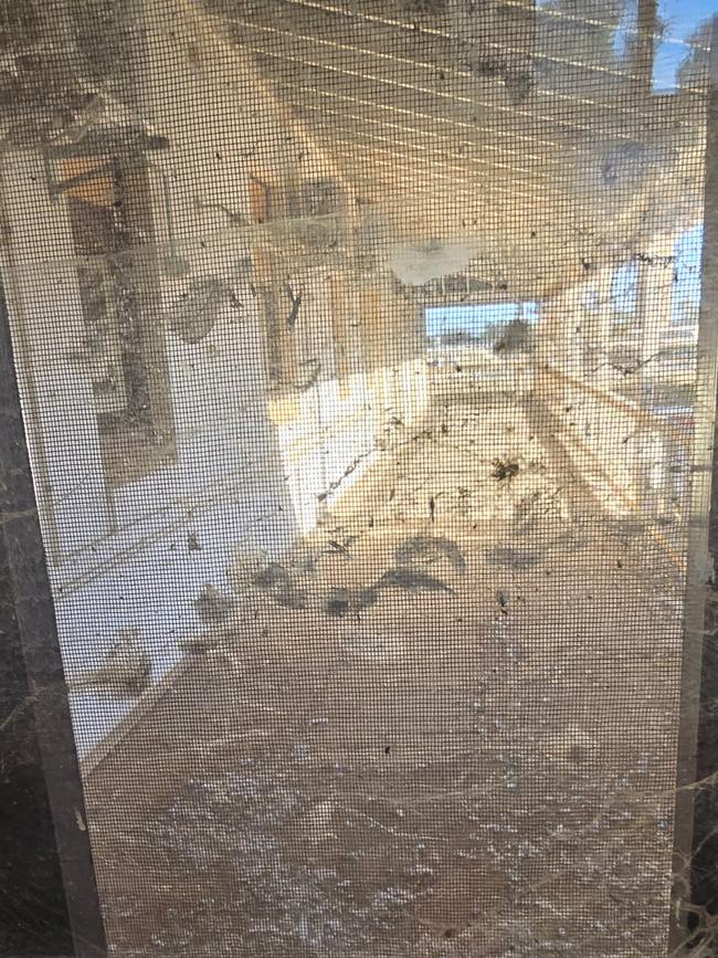 A photo of the veranda of the building shows it heavily covered spiderwebs, dust and is said to be structurally unsafe. Supplied.