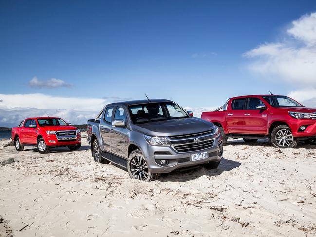 Photos of the 2016 Ford Ranger, 2016 Holden Colorado and 2016 Toyota HiLux for ute comparison. Shots taken by Thomas Wielecki