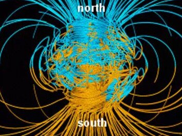 On the left, the Earth’s magnetic field we’re used to. On the right, a model of what the magnetic field might be like during a reversal. NASA/Gary Glazmaier, CC BY