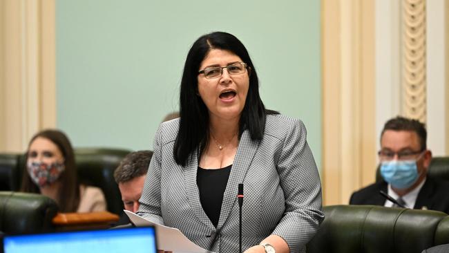 Queensland Education Minister Grace Grace speaks during Question Time at Parliament House in Brisbane. Picture: Dan Peled