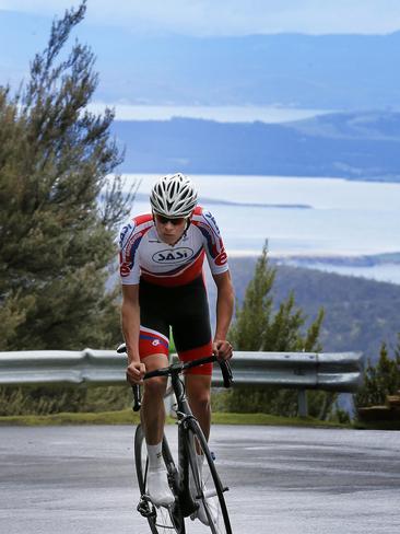 Tom Kaesler. Stage one of the 2014 Tour of Tasmania bicycle (road cycling) race. Waterworks reserve to the summit of Mt Wellington. Time trial, won by Ben Dyball.