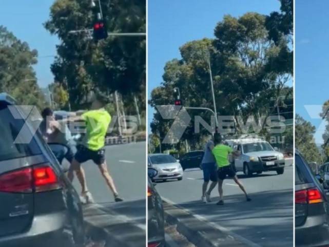 Two men seen fighting over road rage incident. Picture: 7News