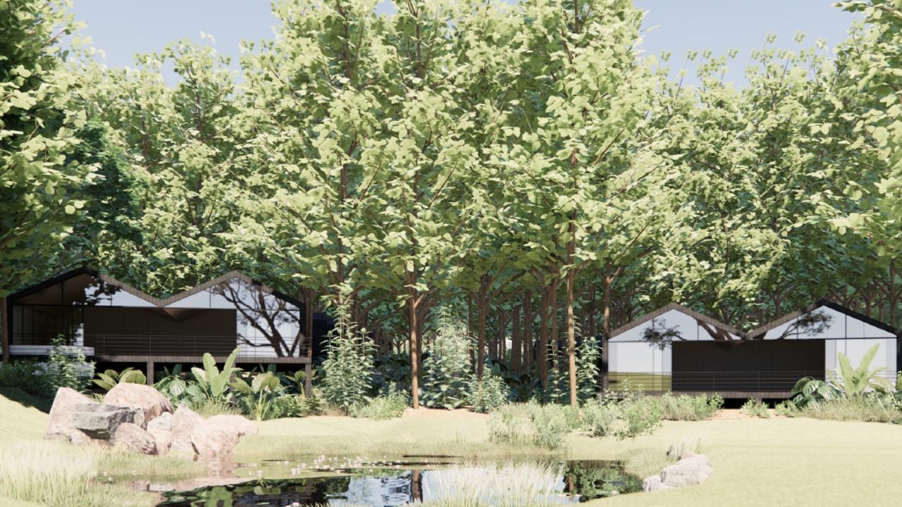 The waterfront eco cabins.