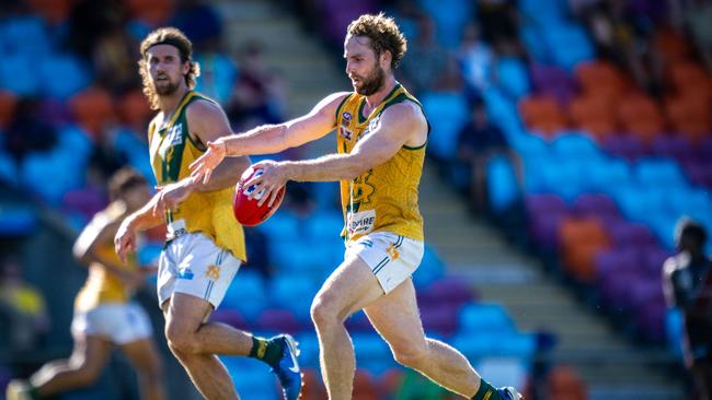 Dylan Landt playing for St Mary's against the Tiwi Bombers in the 2024-25 NTFL semi-finals. Picture: Patch Clapp / AFLNT Media