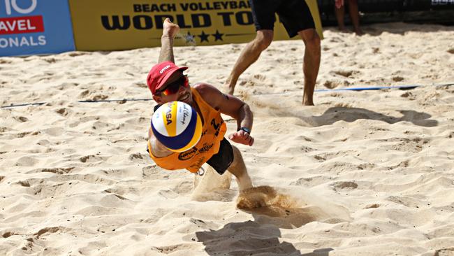 The Commonwealth team vs Europe play a 4 a side exhibition game on the 10th of March 2019. Last day of VolleyFest at Manly beach. Picture: Adam Yip