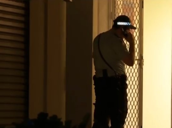 A Northern Beaches Police officer at the home of a man, 68,  who was slashed with a machete during a home invasion by a 16-year-old male and a boy, 12, in Terrigal St, Terrey Hills on February 9, 2025.