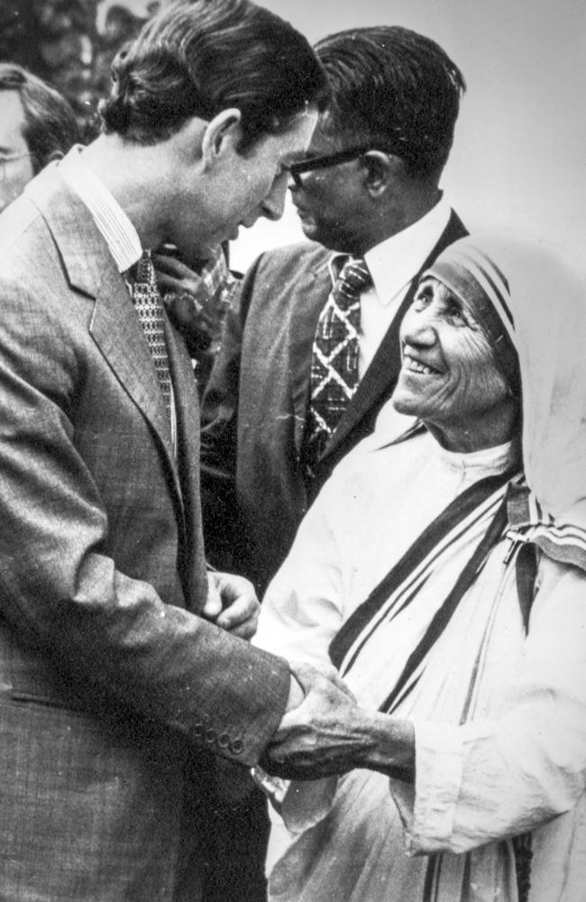 A picture of Prince Charles meeting Mother Teresa of Calcutta during his state visit to India in 1980. Picture: Arthur Edwards