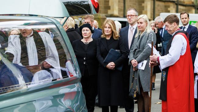 Simon Crean’s wife and children at St Paul’s Cathedral in Melbourne on Thursday. Picture NCA NewsWire / Aaron Francis