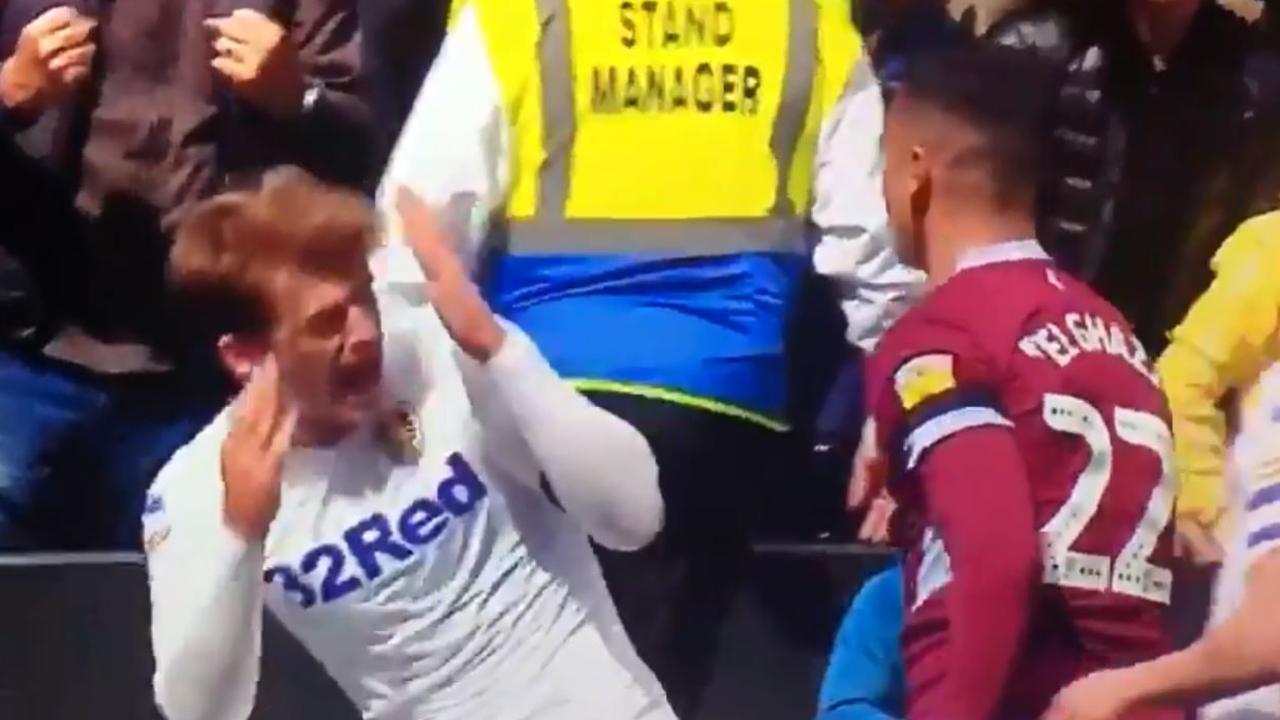 Leeds United forward Patrick Bamford takes a dive.