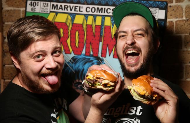 Down N’ Out’s Ben Kagan and Archie Saliba are ready for the epic burger feast. Picture: Bob Barker