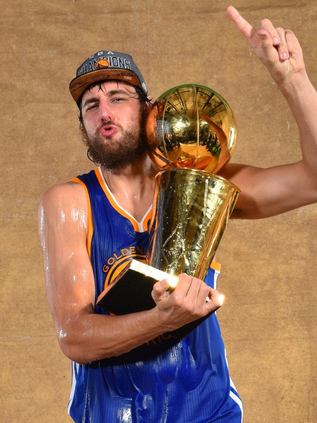 Sydney Kings co-owner and assistant coach Andrew Bogut after winning the 2015 NBA championship with the Golden State Warriors. Picture: Jesse D. Garrabrant/NBAE via Getty Images