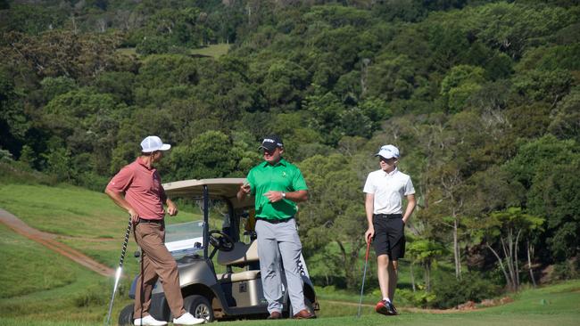 Former US Masters winner and PGA Tour pro Adam Scott dropped in to Maleny Golf Club last week to play with friend and club manager Wayne Perske. Perske's son, 13 year old, Billy is also pictured.