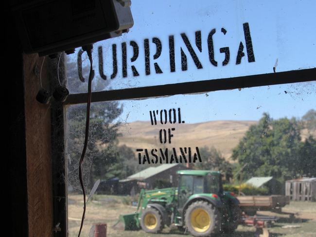 The view from inside the shearing shed at Curringa Farm at Hamilton, in Tasmania's Derwent Valley. Picture: Linda Smith