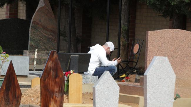 Vince Focarelli at Al-Khalil mosque in Woodville, visiting the Giovanni’s grave for the first time since he was released from prison. Picture: Coker Dylan