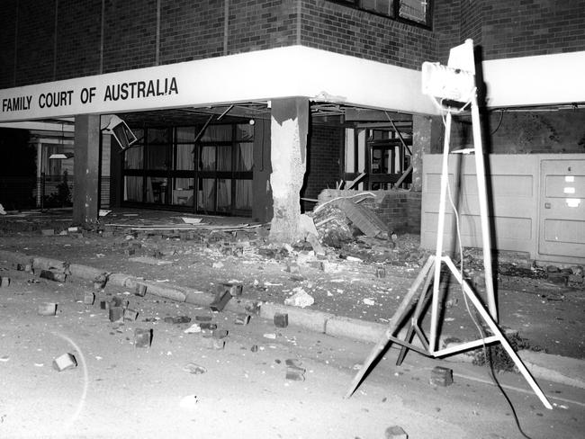 The Family Court Building in Parramatta after it was bombed on the 14th April, 1984.Images supplied by NSW Police, Strike Force Reddan. Unsolved Homicide Historical Stills