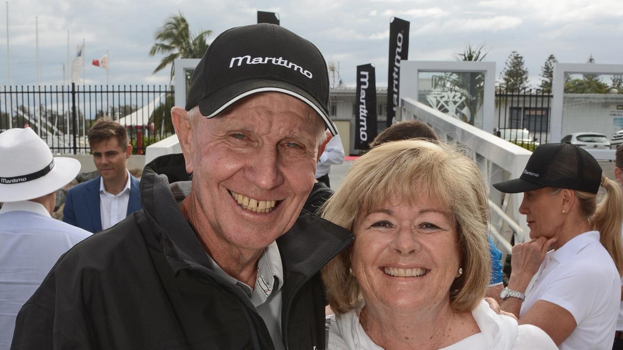 Michael Spies and Andrea Holt at Maritimo 11 farewell party at Southport Yacht Club, Main Beach. Pic: Regina King