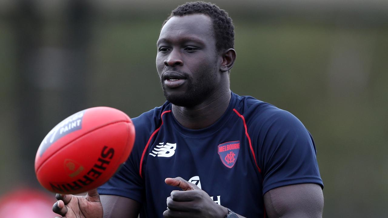 A muscled Majak Daw training in March this year. Picture: David Crosling