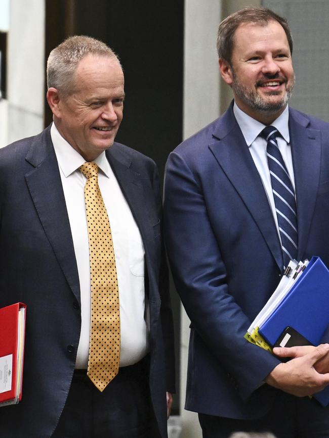 Bill Shorten and Ed Husic on Thursday. Picture: NewsWire / Martin Ollman