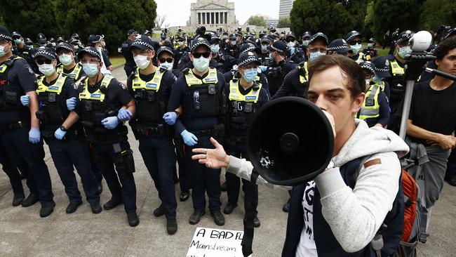 Hundreds of protesters gathered despite repeated warnings not to. Picture: Daniel Pockett