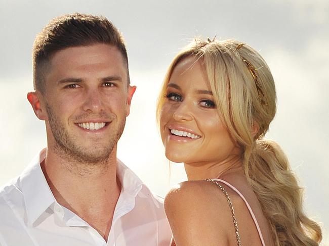Jessie and Marc Murphy at Caulfield racecourse. Jessie will be the social insider for Racing Victoria during the Autumn Festival of Racing. Picture : Nicki Connolly