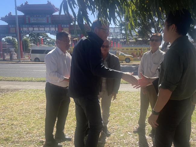 Daniel Andrews visits the Bright Moon Buddhst Temple in Springvale after it was destroyed by fire. Picture: Twitter