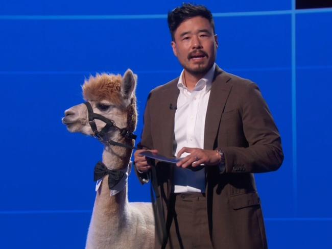 Randall Park with an alpca he joked sounded like ‘Al Pacino’ at the 72nd Emmy Awards.