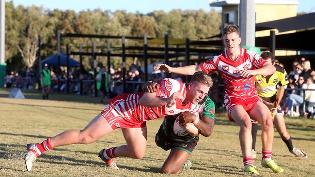 RLGC Round 3 match from Robert Dalley Park. Helensvale Hornets vs. Currumbin Eagles. Thomas Berkers scoring in the corner. 23 May 2021 Helensvale Picture by Richard Gosling