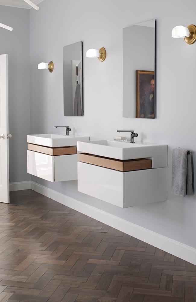 This Kohler Terrace unit includes a lacquered timber push-open drawer which would be at home in traditional or modern bathroom spaces.