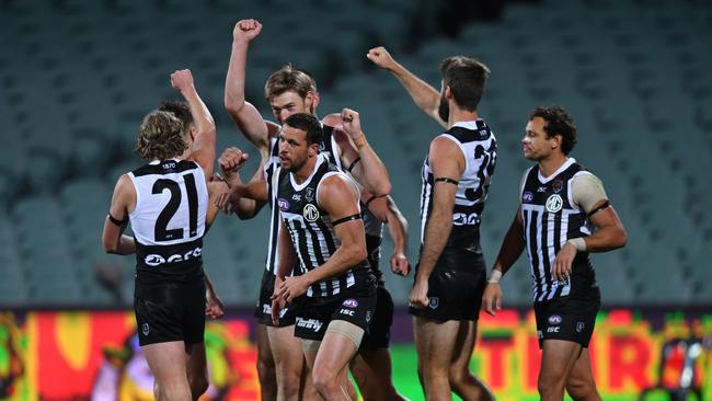 Port Adelaide wearing its prison-bar guernsey in last year’s Showdown. Picture:(AAP /David Mariuz