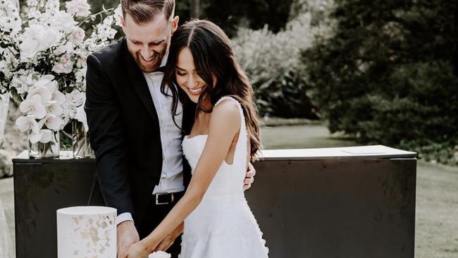 Docherty and wife Natalie at their January wedding in Melbourne's Royal Botanic Gardens. Picture: Instagram