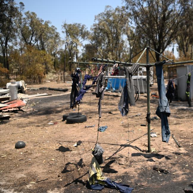 A property destroyed by a bushfire near Tara, Queensland, about 300 kilometres west of Brisbane. Fire fighters have been battling multiple bushfire in Queensland and NSW. Picture: NCA NewsWire / Dan Peled