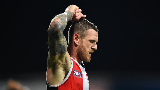 Tim Membrey looks dejected during St Kilda’s loss to Port Adelaide.. Picture: Getty