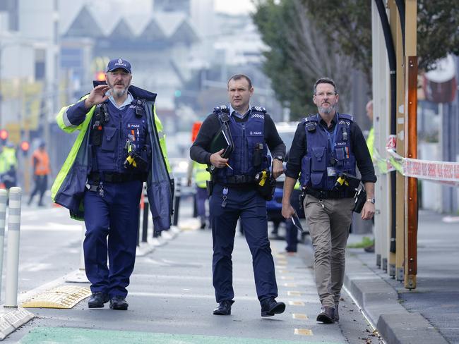 Police survey the scene after a fire at Loafers Lodge. Picture: Getty Images