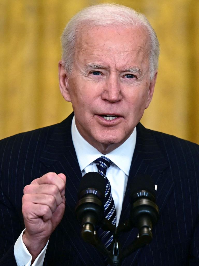 US President Joe Biden made the gaffe, referring to his offsider as ‘President Harris’, during a speech on COVID vaccines. Picture: Jim Watson/AFP