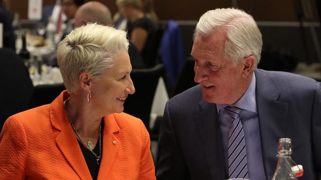 Former Liberal Leader John Hewson and Kerryn Phelps at the National Press Club in Canberra. Picture Kym Smith