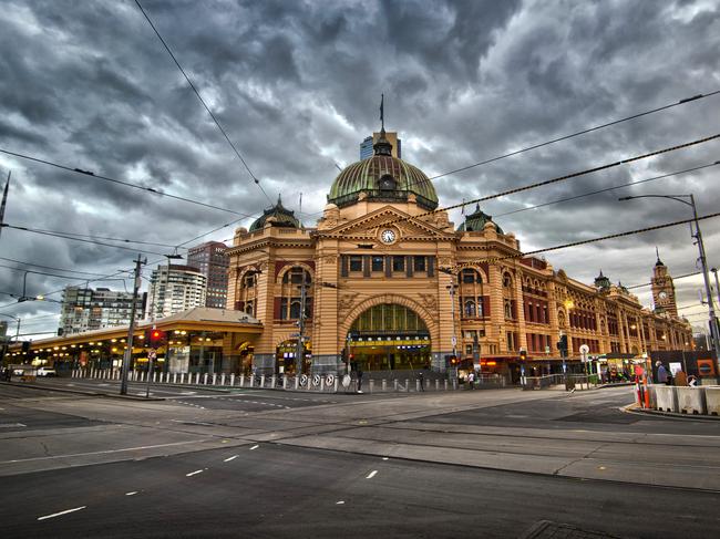 Empty Melbourne CBD. Flinders Street Station, 5.30pm Thursday night.Picture: Jay Town