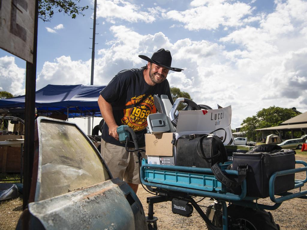 Joe Kendall of Ipswich was happy collecting gaming gear and cameras at the Toowoomba Swap hosted by Darling Downs Veteran and Vintage Motor Club at Toowoomba Showgrounds, Saturday, February 1, 2025. Picture: Kevin Farmer