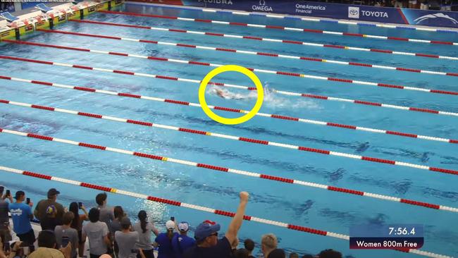 Katie Ledecky was only racing the clock. Photo: YouTube, United States Swimming.