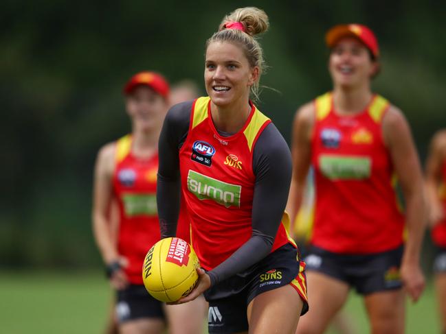 Paige Parker during a Gold Coast Suns AFLW training session on February 04, 2020 in Gold Coast, Australia. (Photo by Chris Hyde/Getty Images)