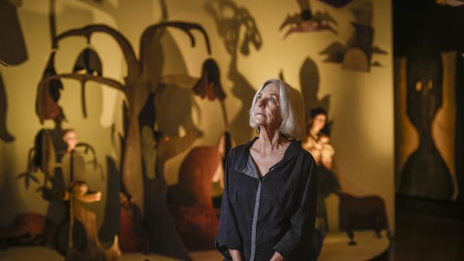 Artist Judith Wright with her dramatic installation called Tales of Enchantment, showing at the 2020 Adelaide Biennial of Australian Art: Monster Theatres. Picture: Roy VanDerVeg