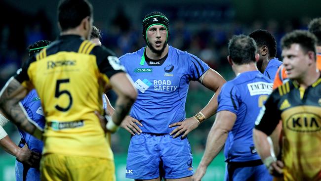 Adam Coleman of the Force looks on against the Hurricanes at nib Stadium in Perth.