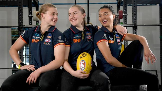 Three new Crows draftees Chloe Scheer, Katelyn Rosenzweig and Hannah Martin. Picture: Tricia Watkinson