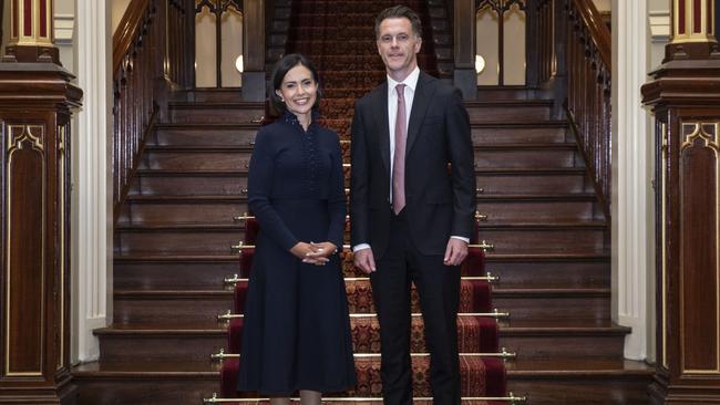 Prue Car and Chris Minns Premier pose for a photo after being sworn into governement. Picture: NCA NewsWire / pool / Jessica Hromas