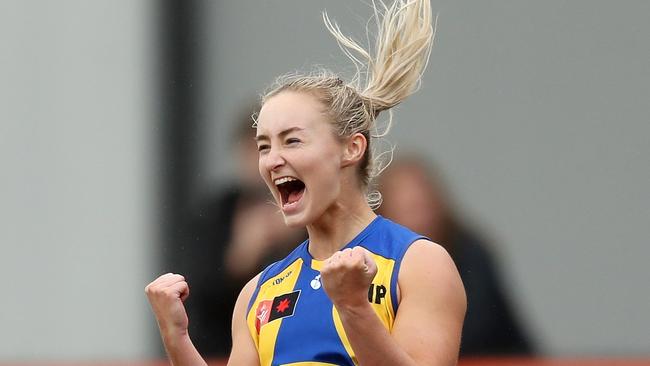 Kate Bartlett enjoys a goal during West Coast’s comeback win.