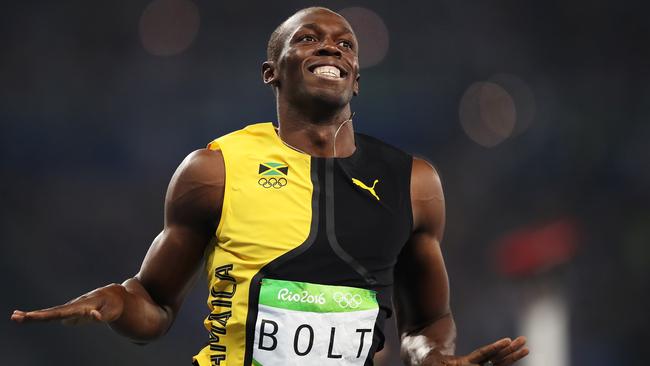 Usain Bolt after his 100m win at Rio. Picture: Brett Costello