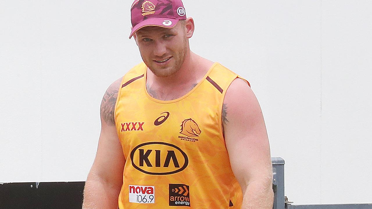 Matt Lodge is staying put at the Broncos — for now. Picture: Annette Dew